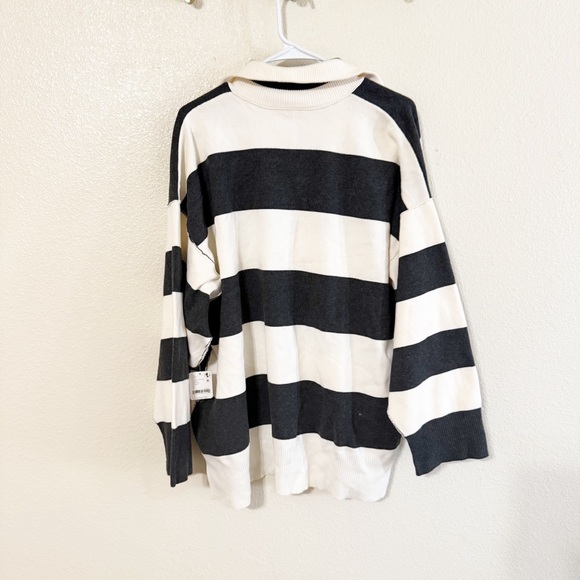 NWT Free People Coastal Stripe Pullover in Carbon Champagne Cream Rugby Top S - Picture 6 of 8